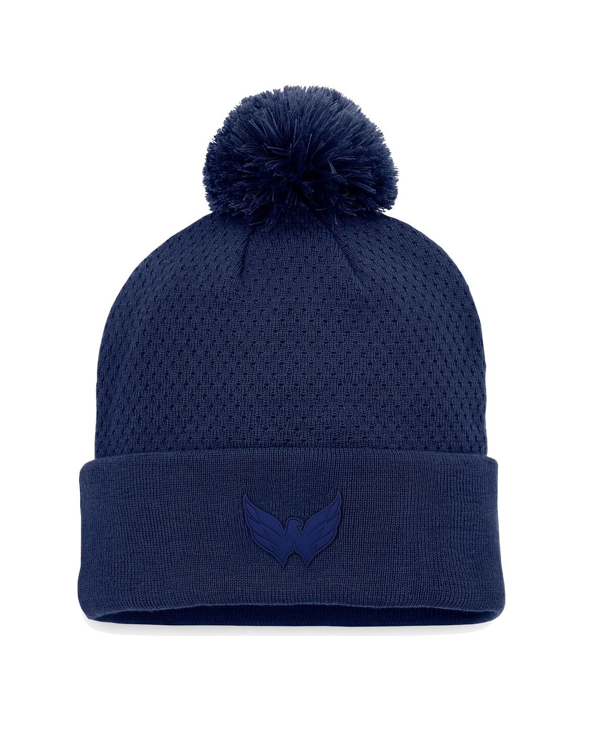 Shop Fanatics Women's  Navy Washington Capitals Authentic Pro Road Cuffed Knit Hat With Pom