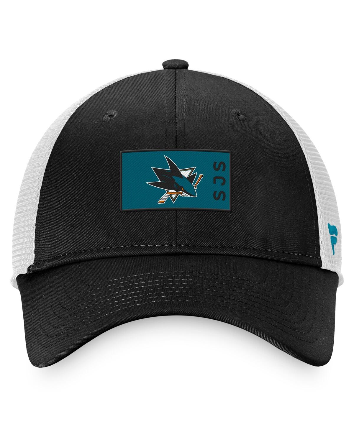 Shop Fanatics Men's  Black, White San Jose Sharks Authentic Pro Rink Trucker Snapback Hat In Black,white