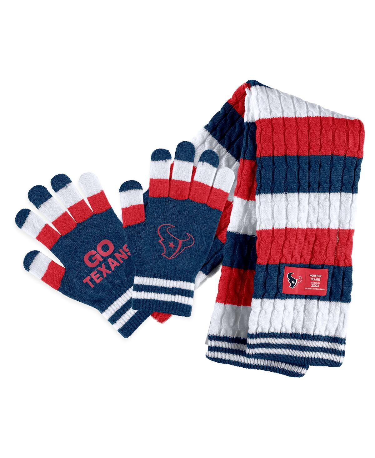 Wear By Erin Andrews Women's  Houston Texans Striped Scarf And Gloves Set In Multi