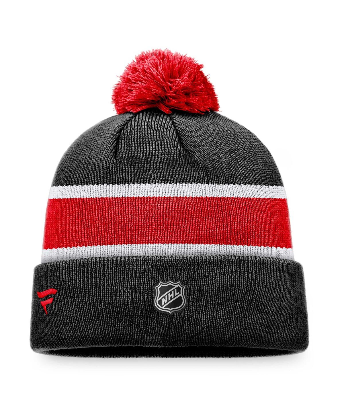 Shop Fanatics Men's  Black, Red Ottawa Senators Breakaway Cuffed Knit Hat With Pom In Black,red