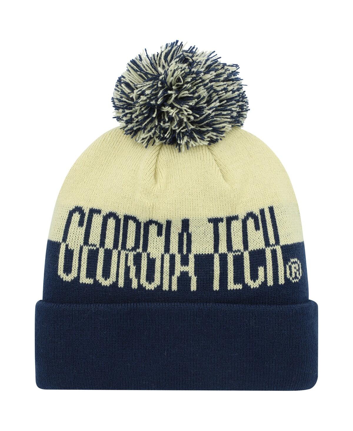 Men's adidasand Gold Georgia Tech Yellow Jackets Colorblock Cuffed Knit Hat with Pom - Navy, Gold