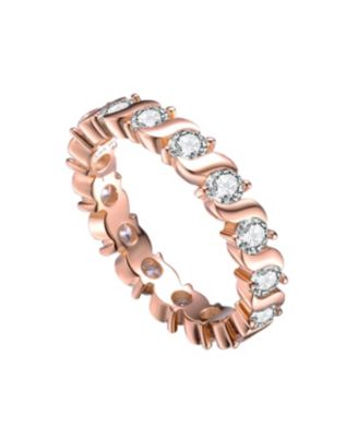 Sterling Silver with Rose Gold Plated Clear Cubic Zirconia Band Ring