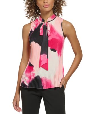 Dkny Womens Tie Neck Pleated Top Red Size X Small