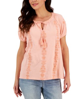 Style & Co - Petite Vacay Cotton Jersey Embroidered Top