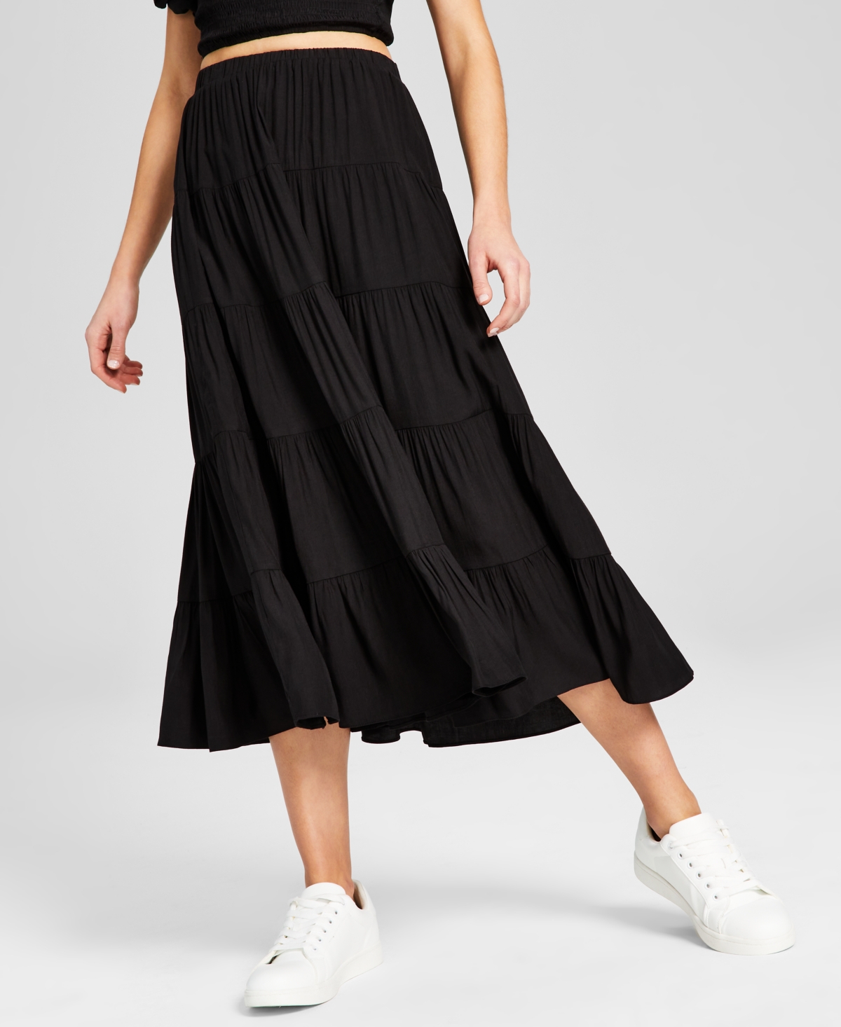 Shop And Now This Women's Pull-on Tiered Maxi Skirt In Black
