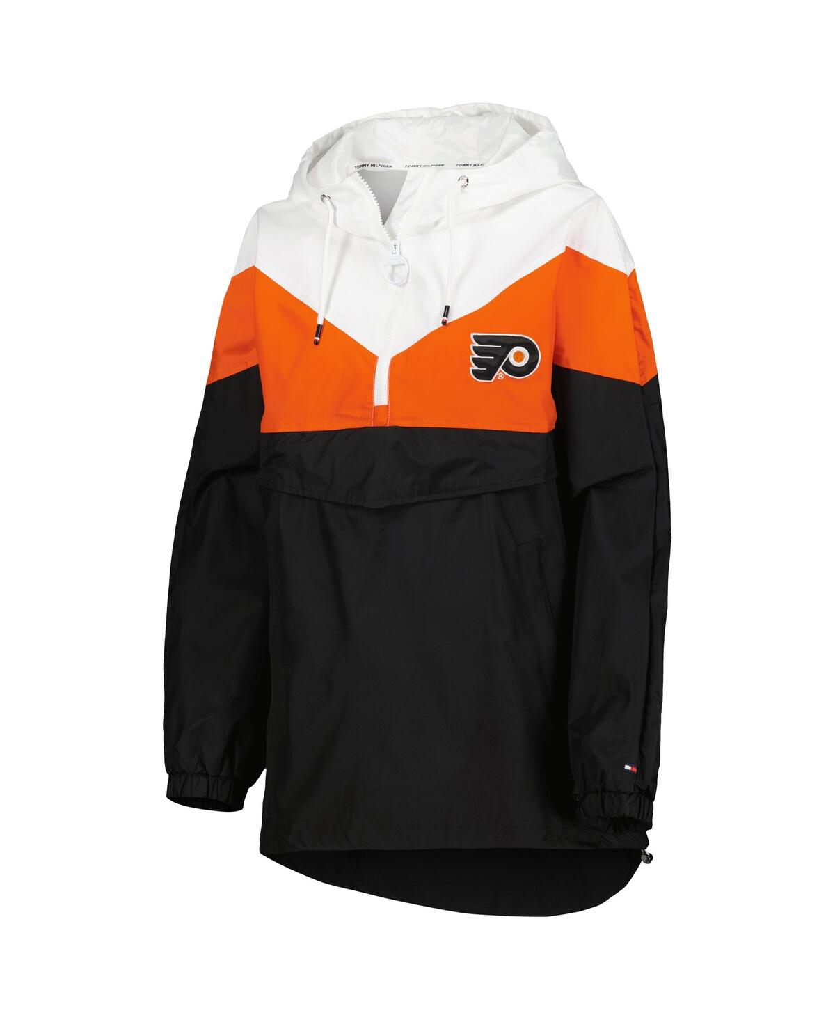 Shop Tommy Hilfiger Women's  Orange, Black Philadelphia Flyers Staci Half-zip Windbreaker Jacket In Orange,black