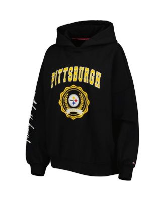 Women's Black Pittsburgh Steelers Becca Drop Shoulder Pullover Hoodie