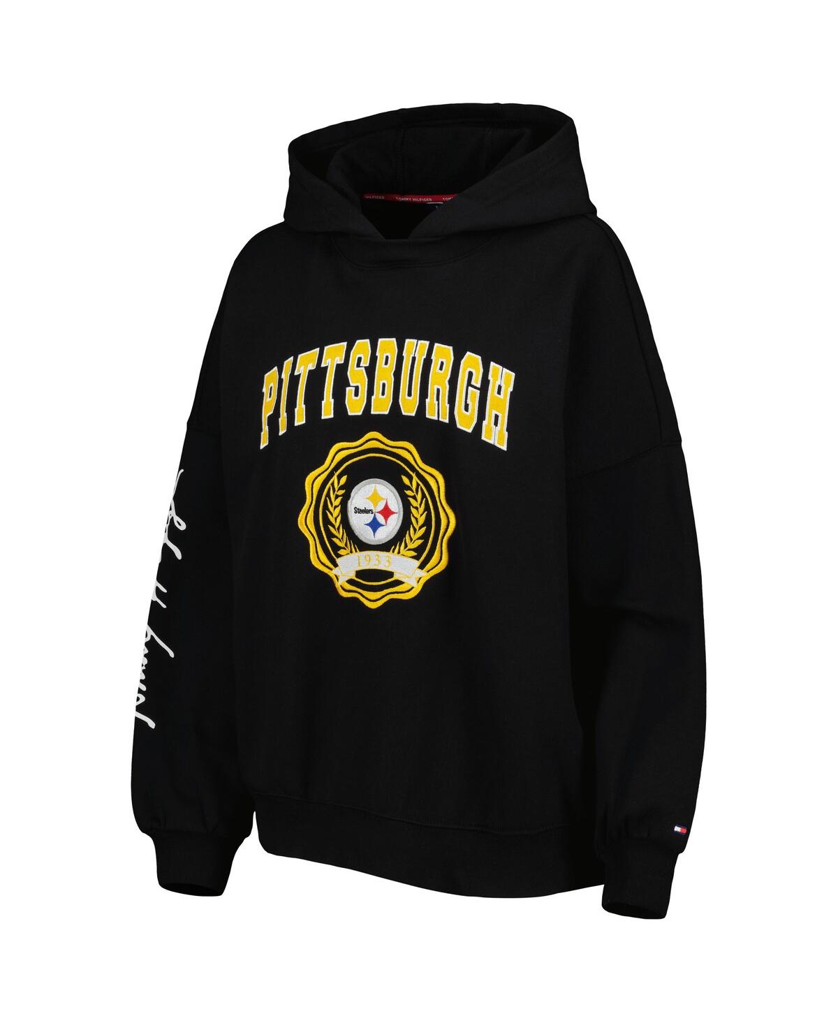 Shop Tommy Hilfiger Women's  Black Pittsburgh Steelers Becca Drop Shoulder Pullover Hoodie