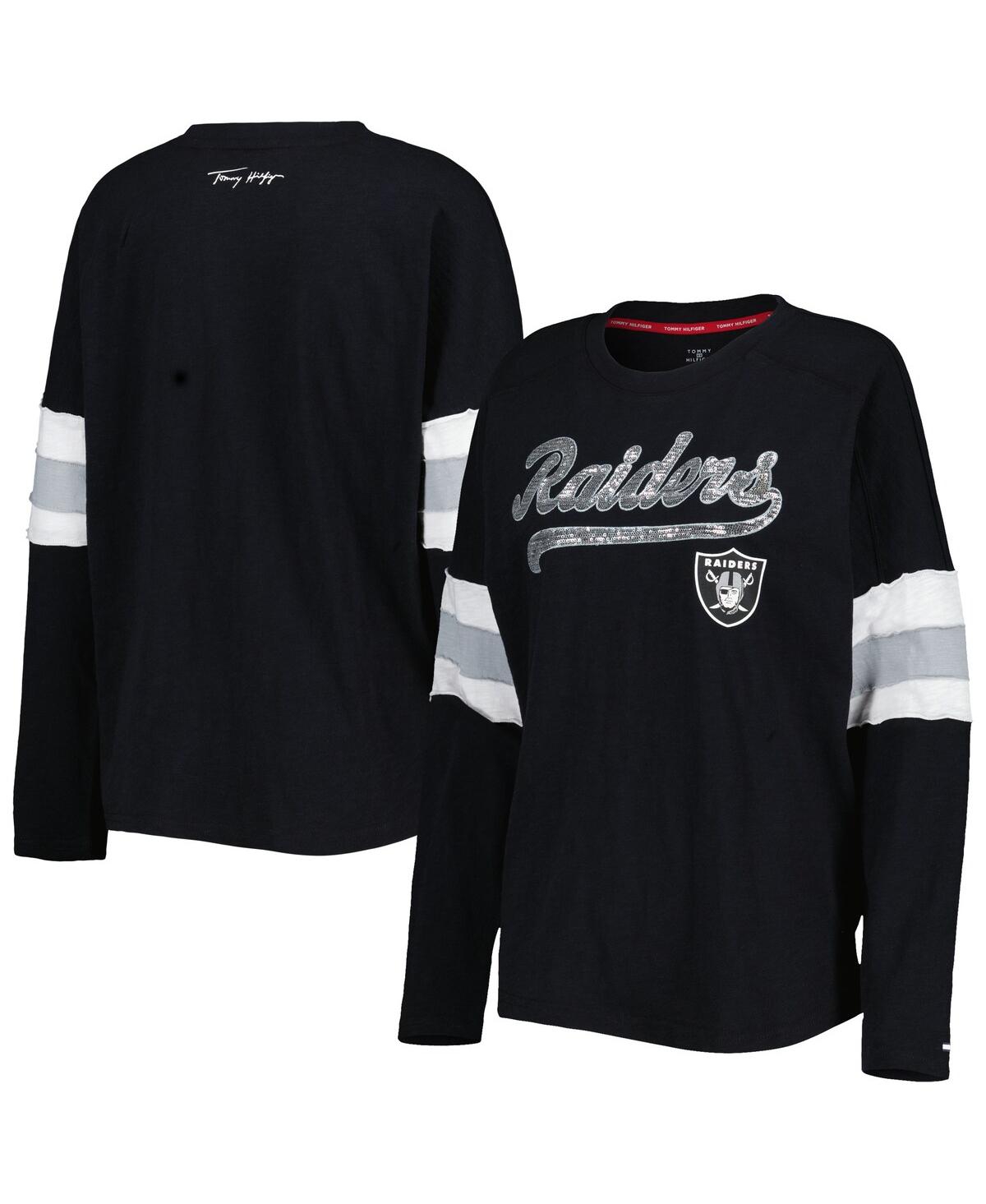 Tommy Hilfiger Women's  Black Las Vegas Raiders Justine Long Sleeve Tunic T-shirt