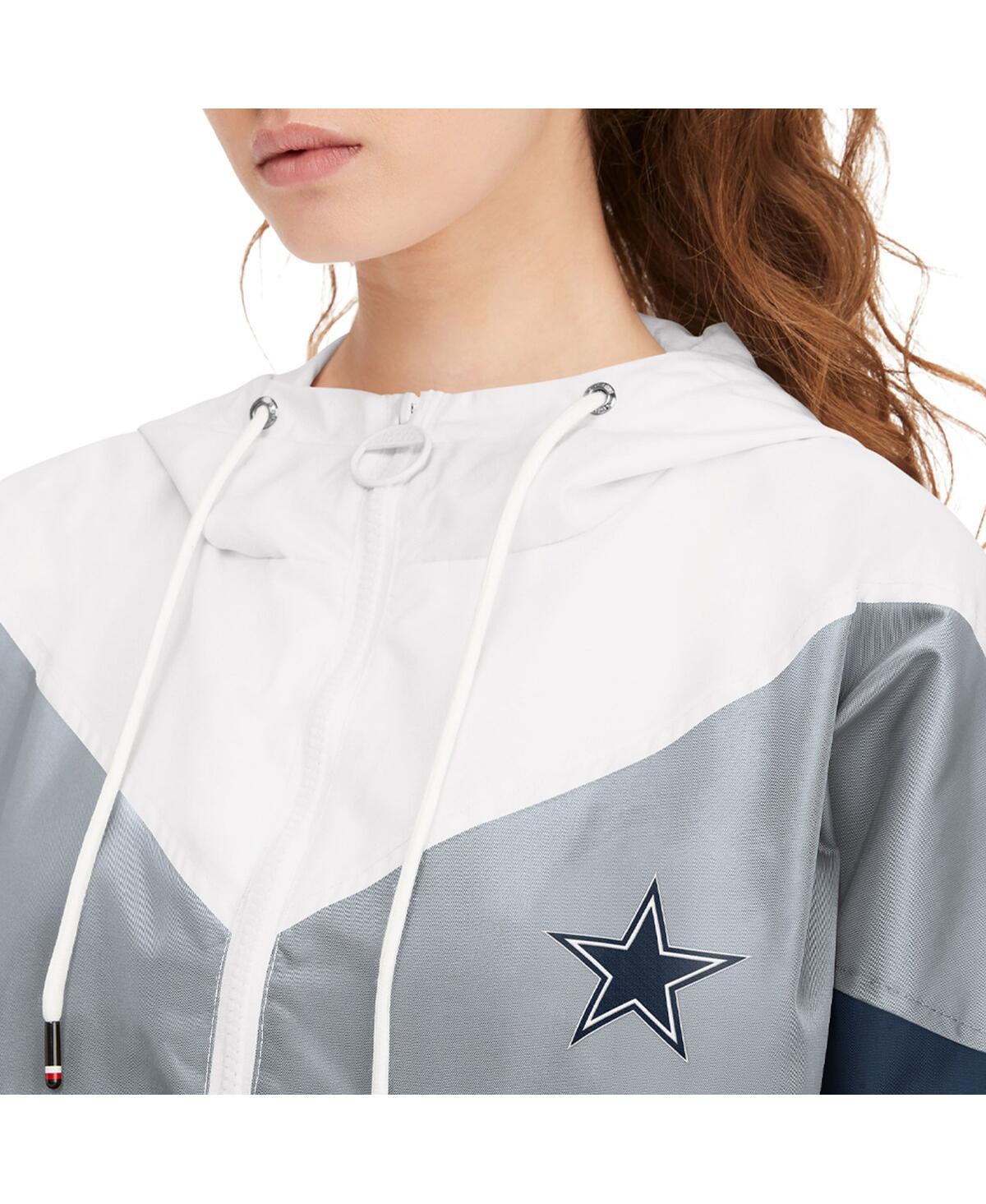 Shop Tommy Hilfiger Women's  White, Navy Dallas Cowboys Staci Half-zip Hoodie Windbreaker Jacket In White,navy