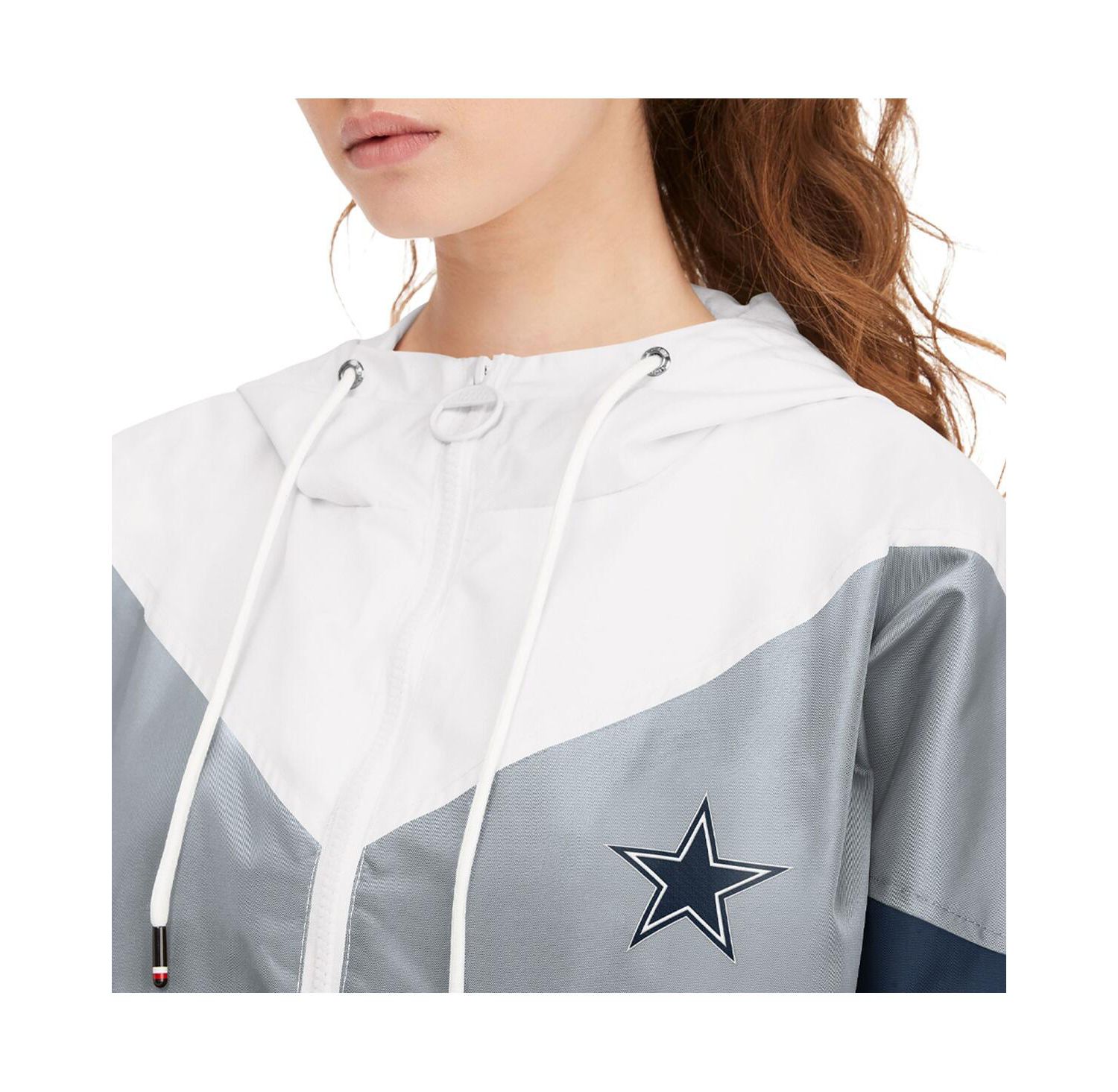 Women's White, Navy Dallas Cowboys Staci Half-Zip Hoodie Windbreaker Jacket