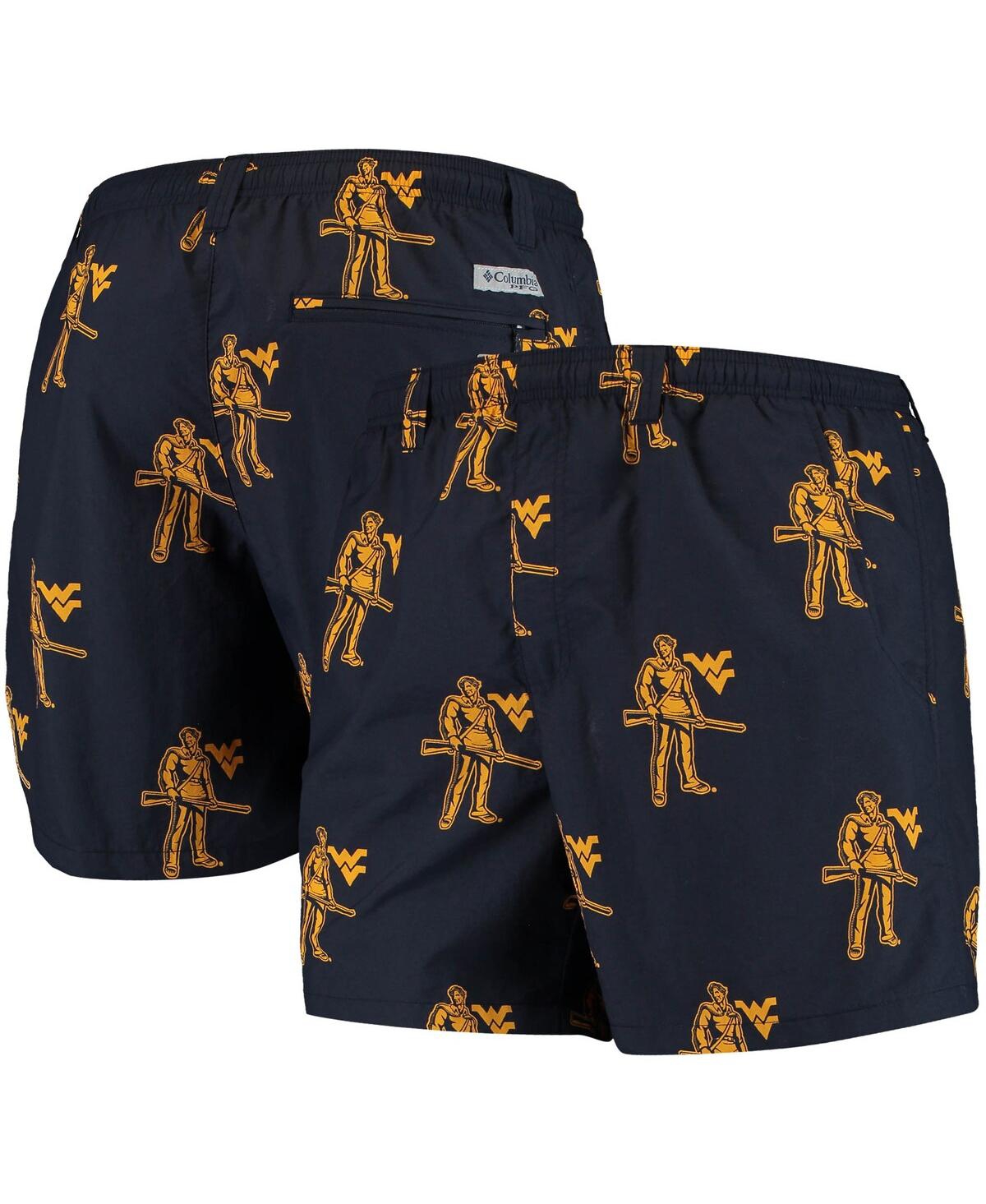 Shop Columbia Men's  Navy West Virginia Mountaineers Pfg Backcast Ii Omni-shade Hybrid Shorts