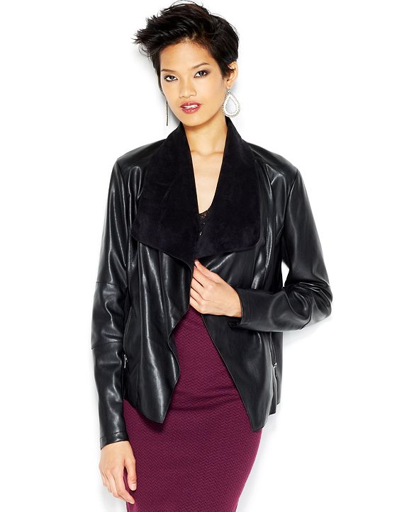 Bar III Flyaway FauxLeather Jacket, Created for Macy's & Reviews