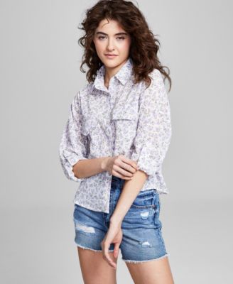And Now This - Women's Floral-Print Utility Shirt