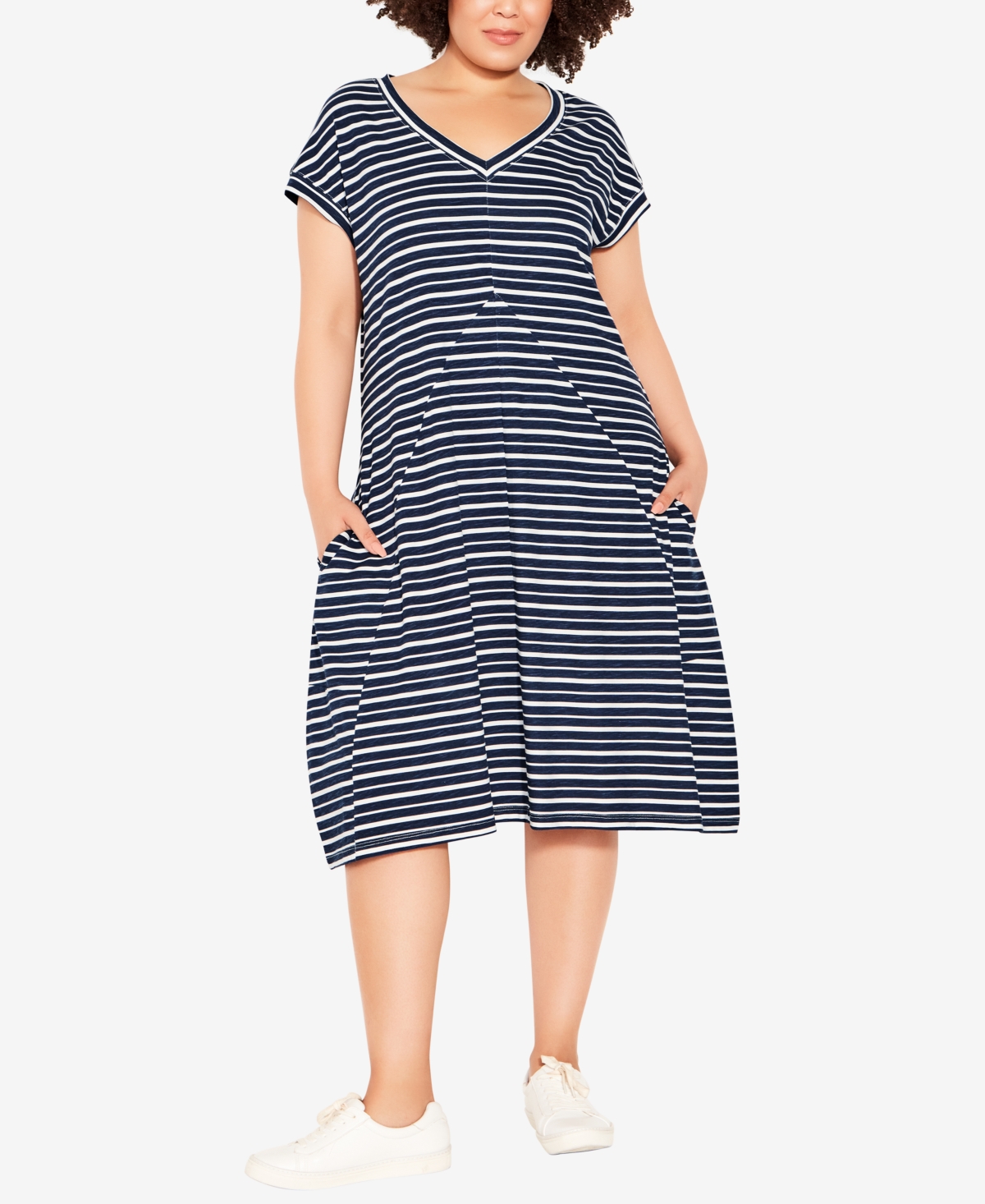Avenue Plus Size Lilly Stripe Dress In Stripe Navy