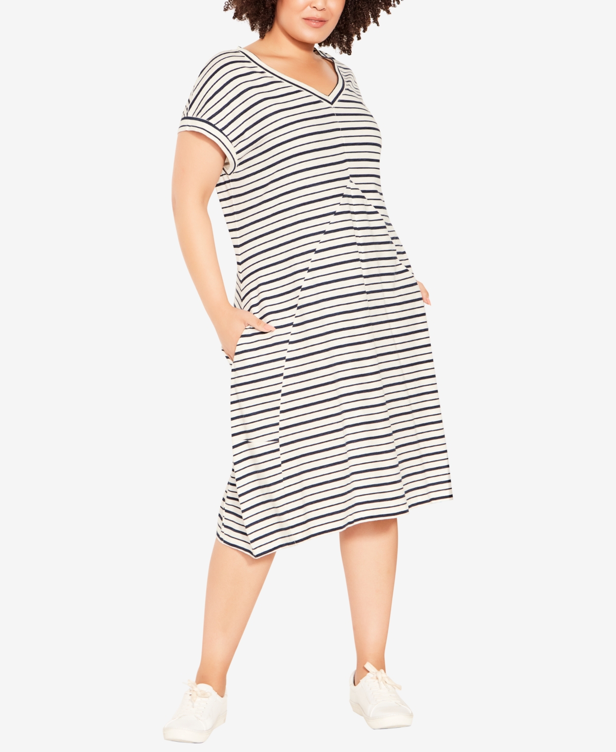Avenue Plus Size Lilly Stripe Dress In Stripe Ivory