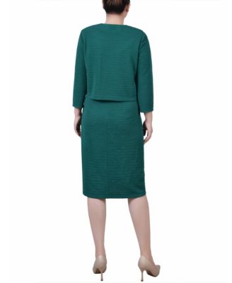 Petite Textured 3/4 Sleeve Two Piece Dress Set