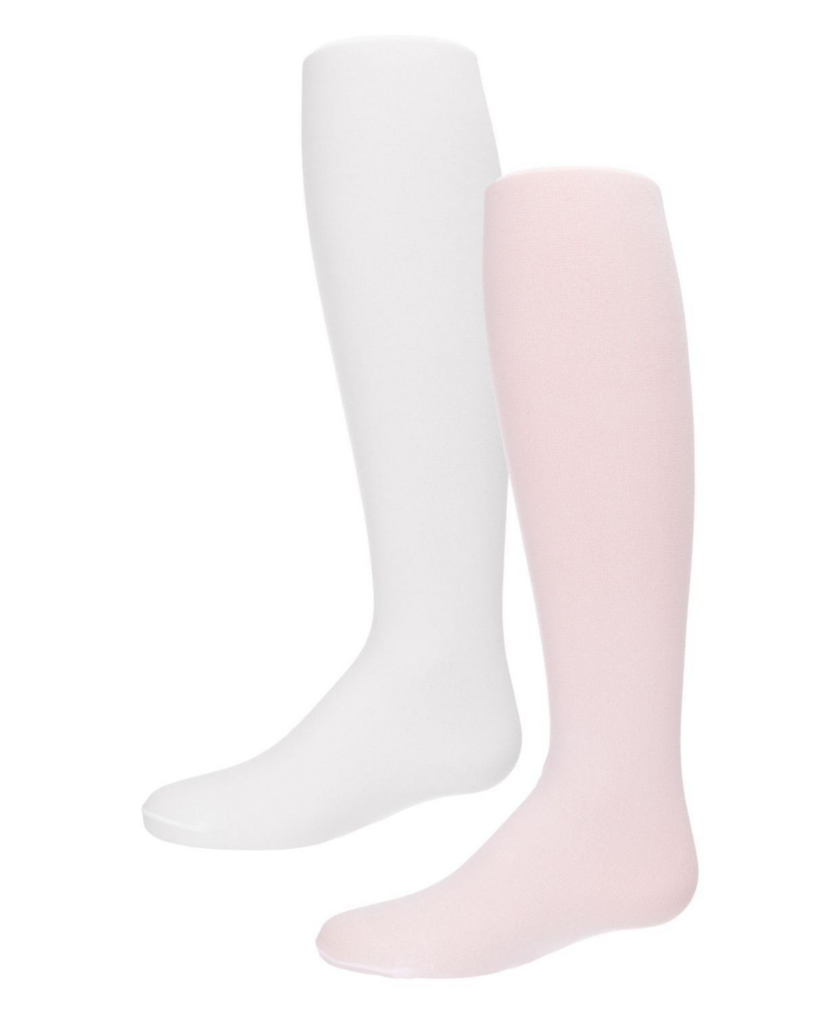MeMoi Baby Girls 2 Pairs Solid Microfiber Tights - White-Pink