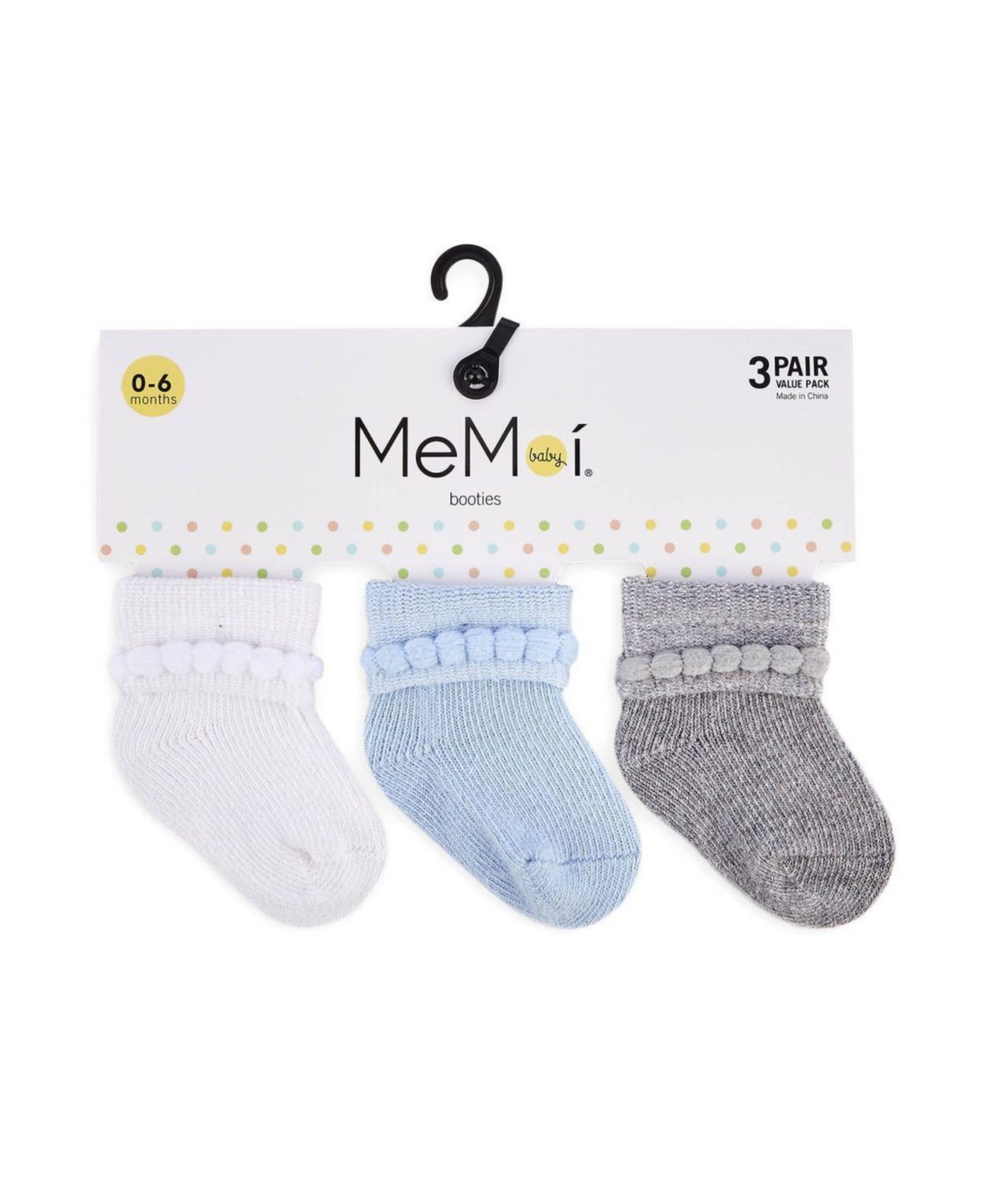 MeMoi Baby Girls 3 Pairs Baby Bootie Cotton Blend Socks - White-Light Blue-Light Gray Heather