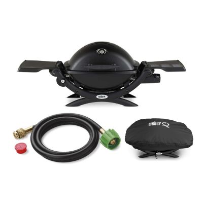 Q1200 Liquid Propane Grill (Black) With Adapter Hose And Grill Cover