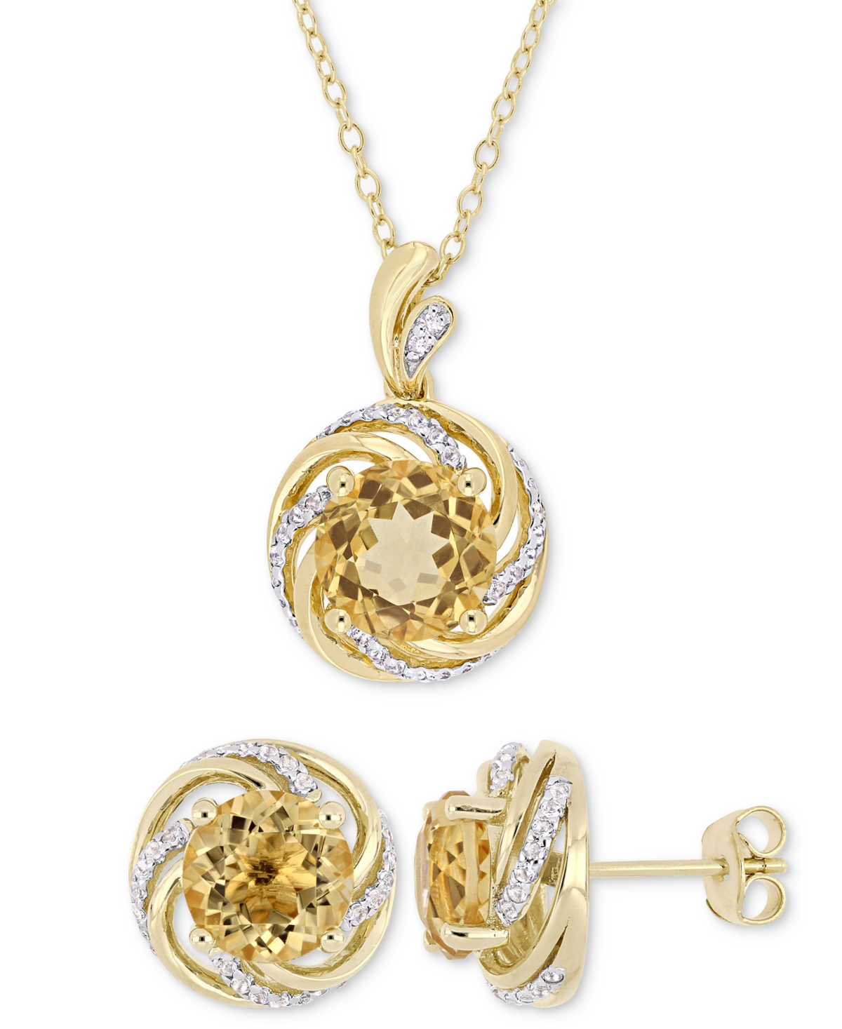 Macy's 2-pc. Set Citrine (5-1/2 Ct. T.w.), White Topaz (3/8 Ct. T.w.) & Diamond Accent Pendant Necklace & M