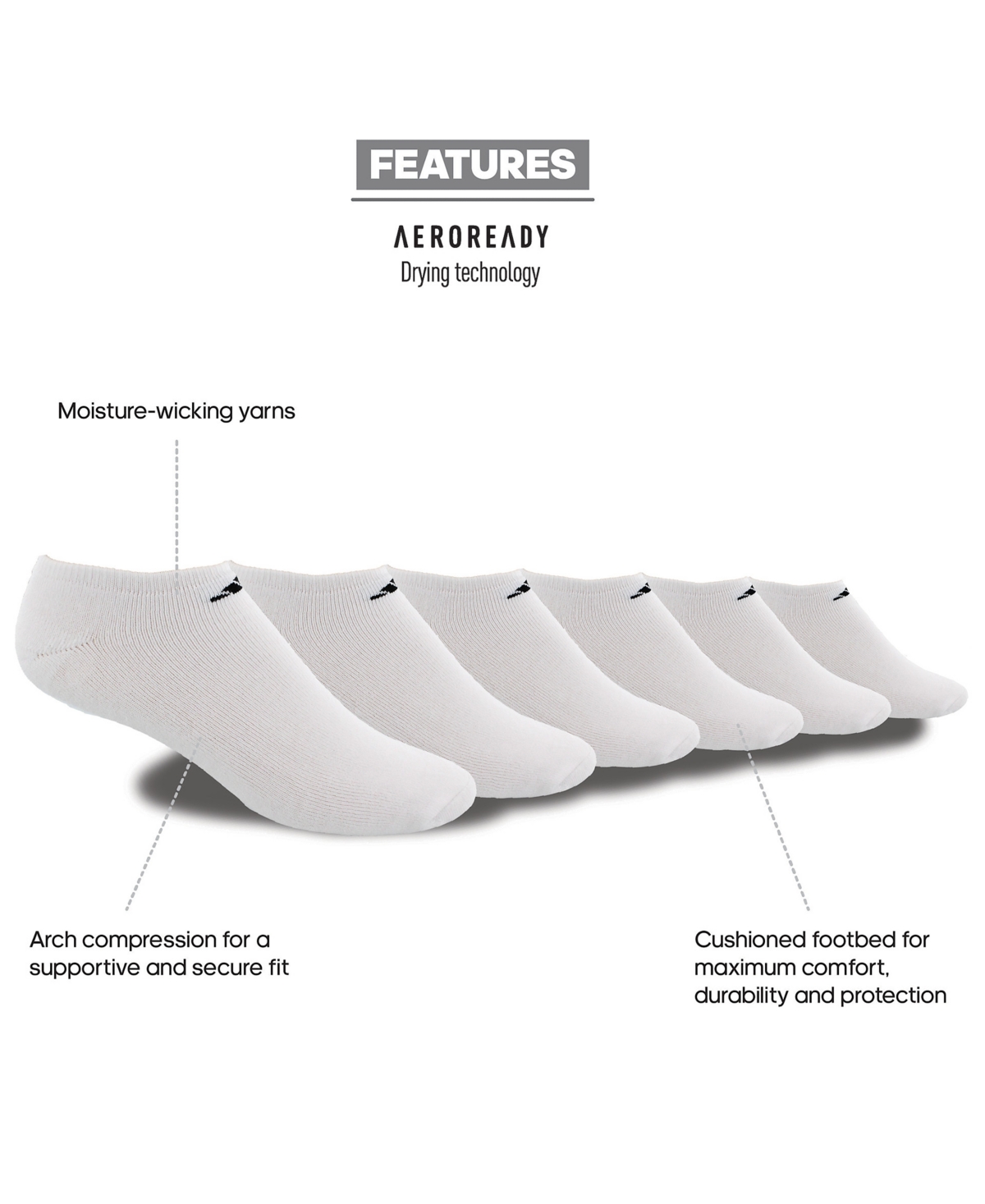 adidas Men's Cushioned Athletic 6-Pack No Show Socks