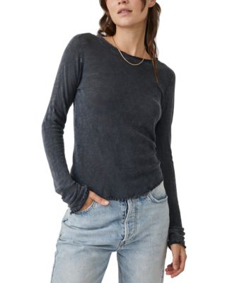 Free People - Women's Be My Baby Long-Sleeve Lettuce-Hem Cotton T-Shirt