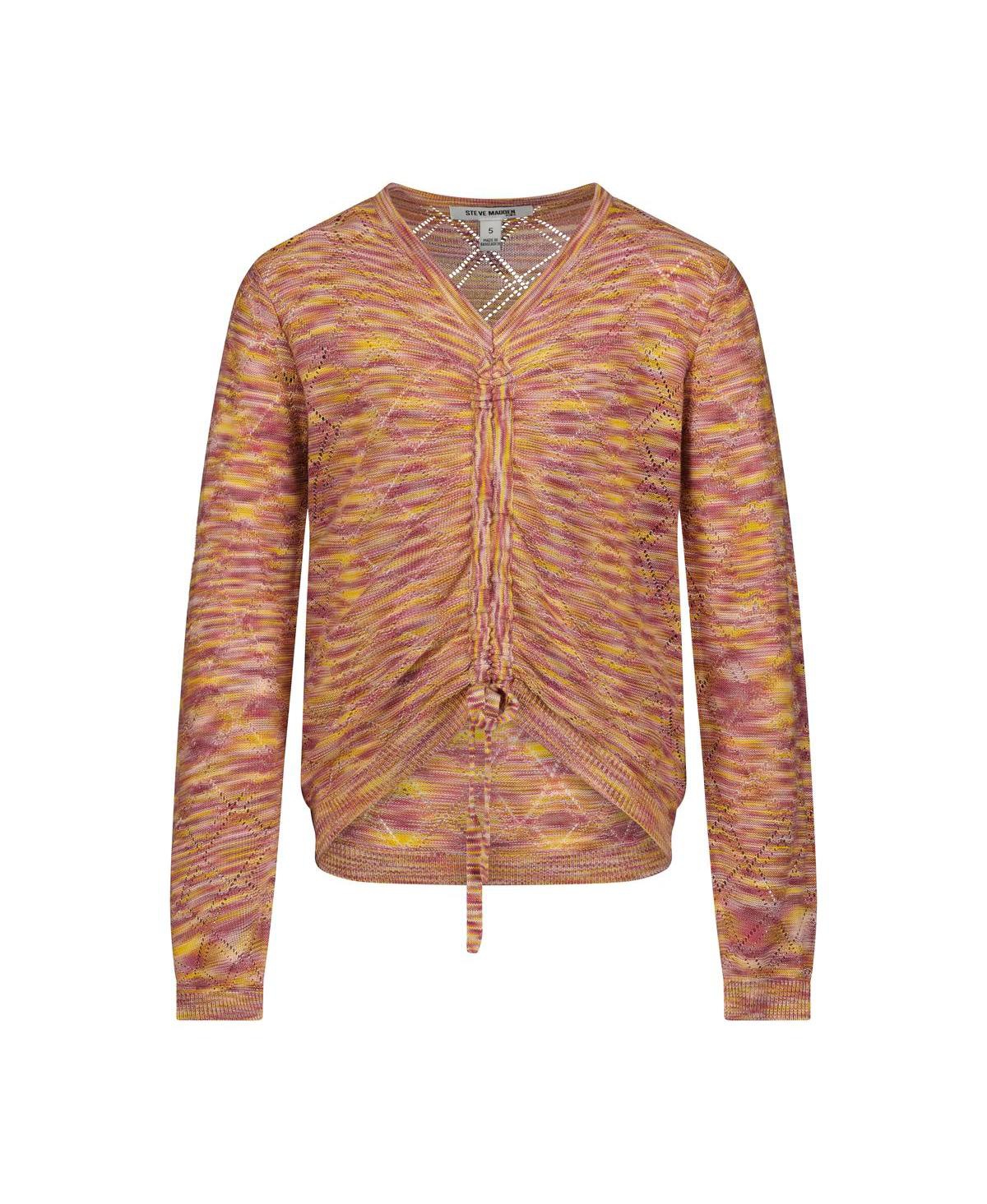 Steve Madden Girls Space Dye V-Neck Cinch Front Pullover Sweater