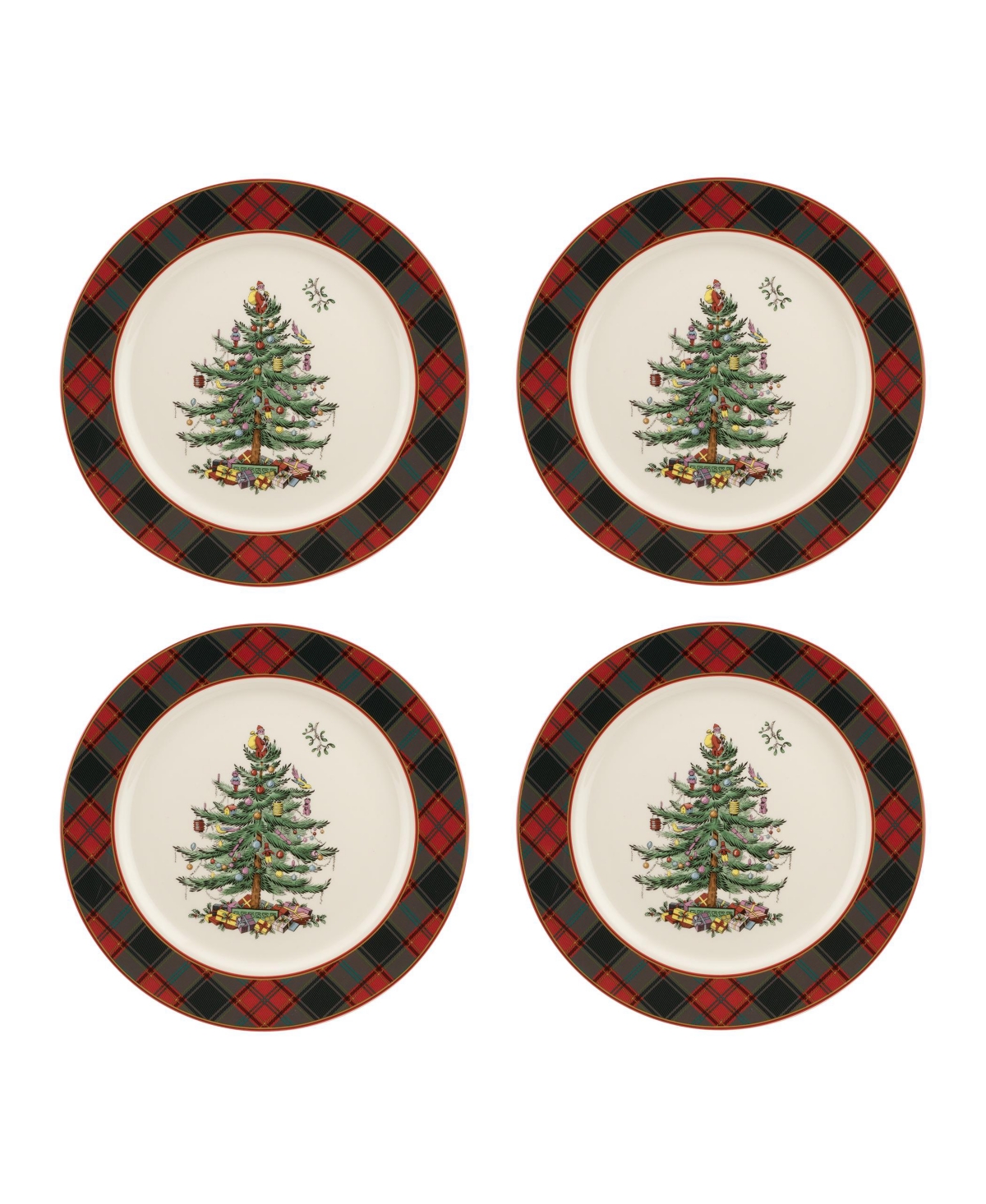 Christmas Tree Tartan Salad Plates, Set of 4 - Multi