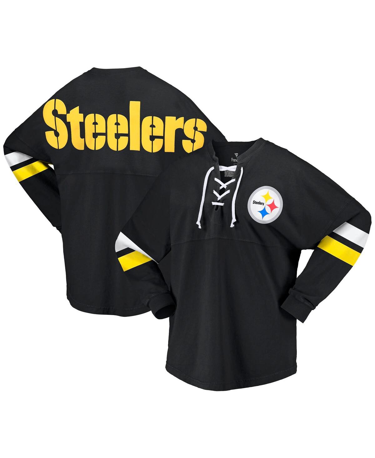Fanatics Branded Black Pittsburgh Steelers Spirit Jersey Lace-up V-neck Long Sleeve T-shirt In Black