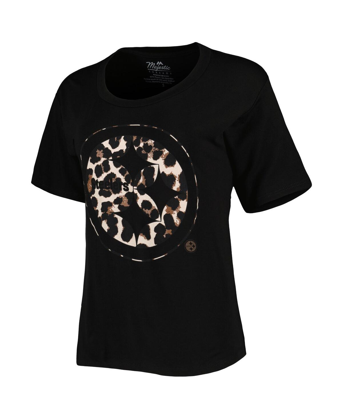 Shop Majestic Women's  Threads T.j. Watt Black Pittsburgh Steelers Leopard Player Name And Number Tri-blen