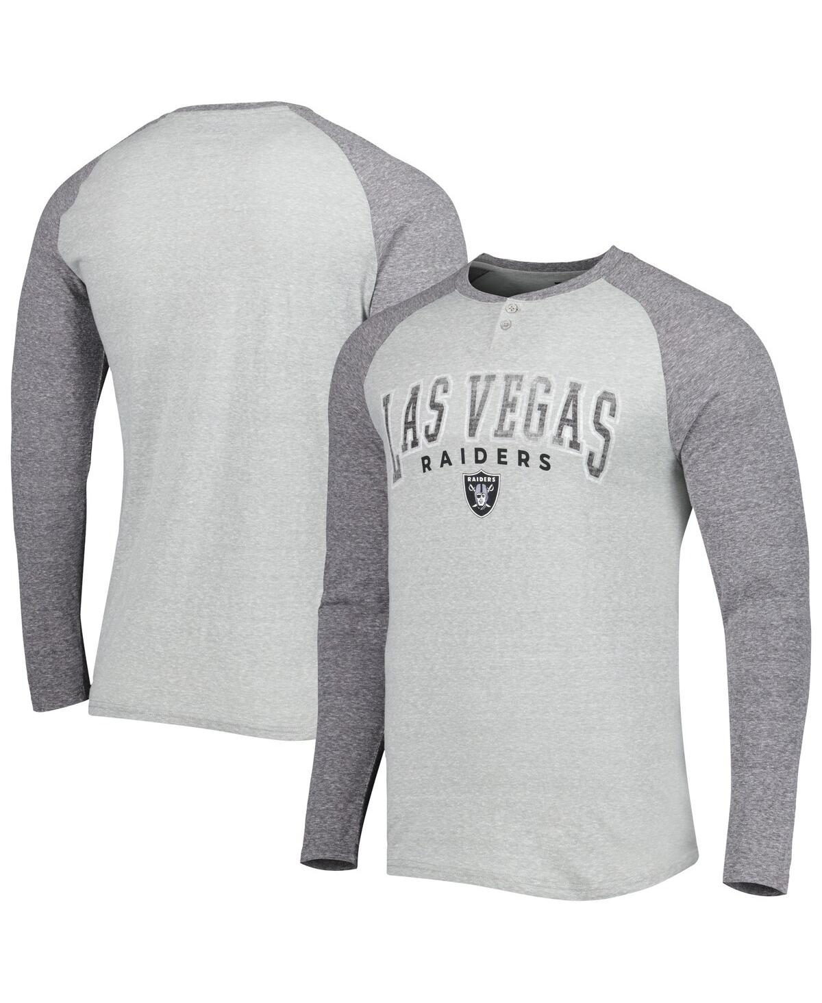 Shop Concepts Sport Men's  Heather Gray Las Vegas Raiders Ledger Raglan Long Sleeve Henley T-shirt