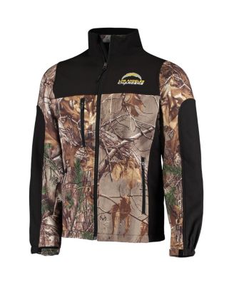 Men's Realtree Camo, Black Los Angeles Chargers Circle Hunter Softshell Full-Zip Jacket