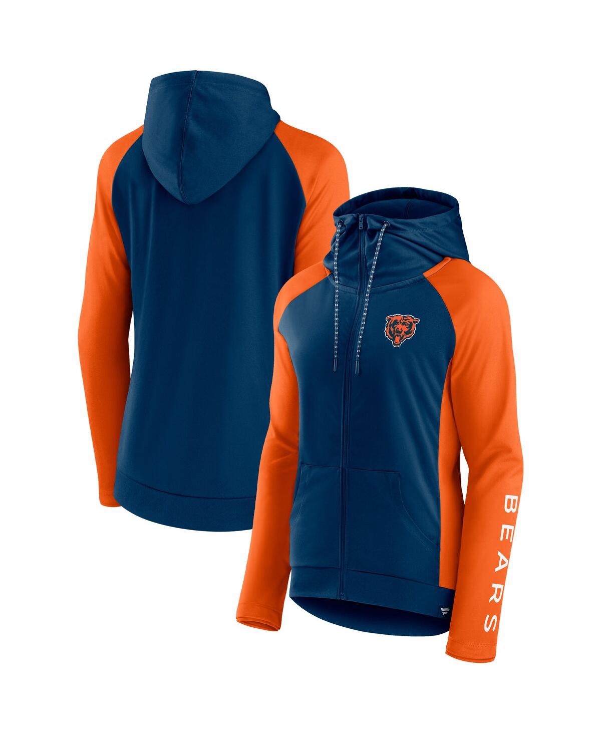 Shop Fanatics Women's  Navy, Orange Chicago Bears End Around Raglan Full-zip Hoodie In Navy,orange