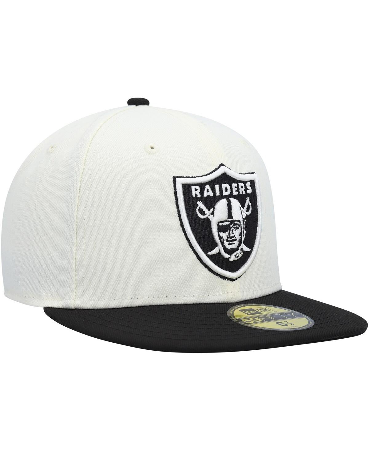Men's New Eraand Black Las Vegas Raiders Chrome Collection 59FIFTY Fitted Hat - Cream, Black
