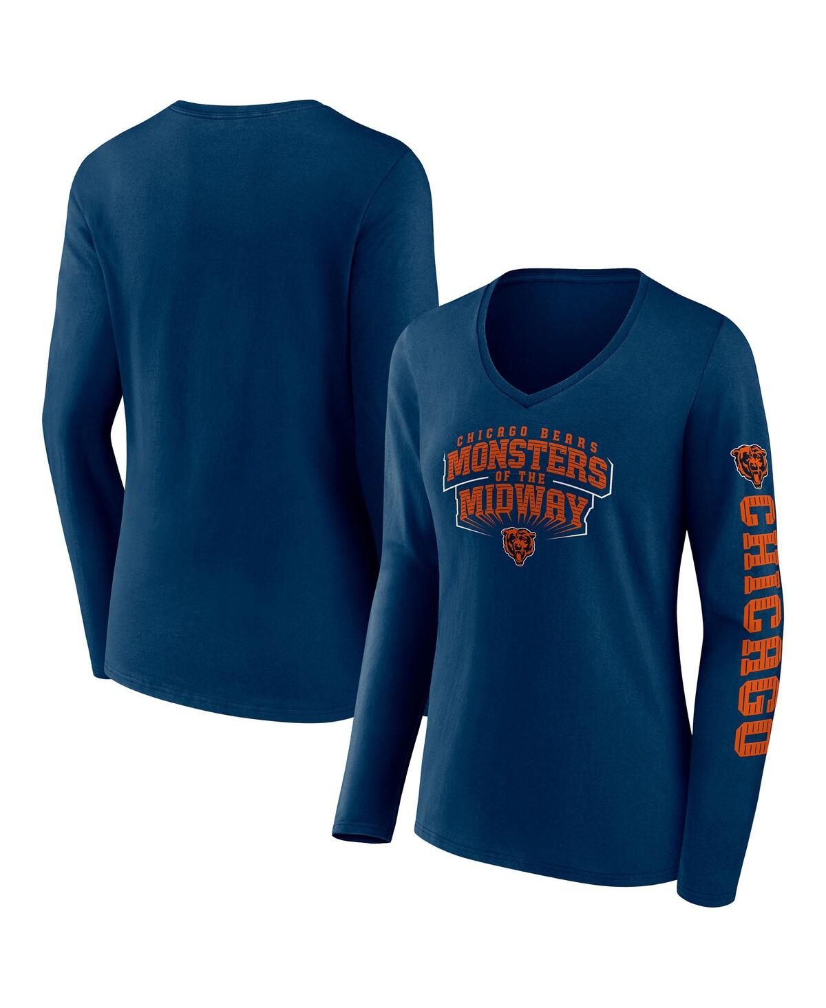 Fanatics Branded Navy Chicago Bears Hometown Sweep Long Sleeve V-neck T-shirt In Navy