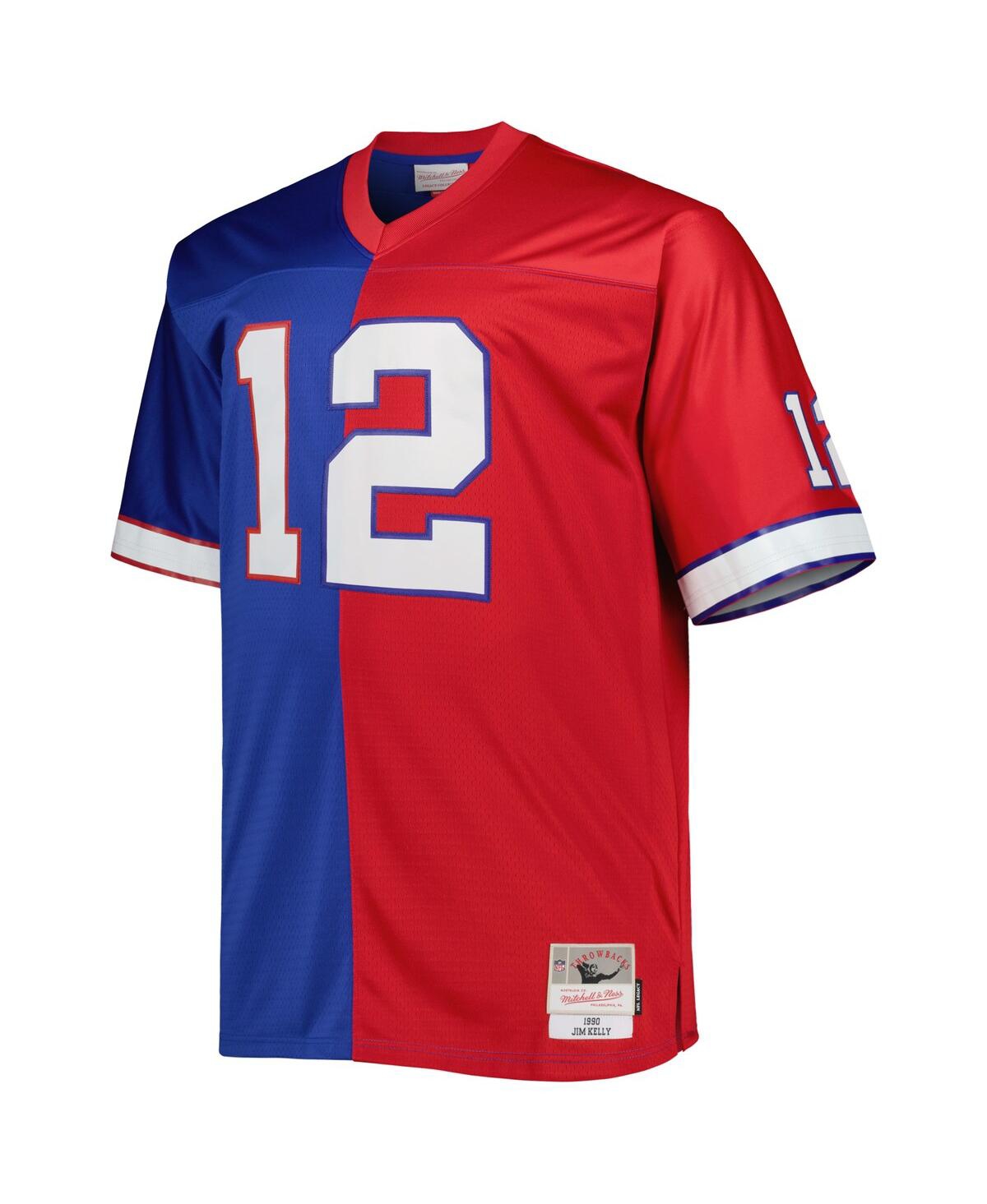 Men's Mitchell & Ness Jim Kellyand Red Buffalo Bills Big and Tall Split Legacy Retired Player Replica Jersey - Royal, Red