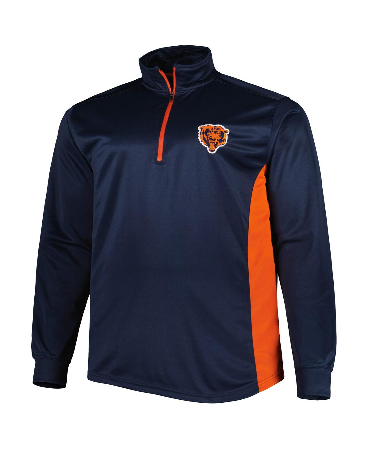 Shop Profile Men's Navy And Orange Chicago Bears Big And Tall Quarter-zip Jacket In Navy,orange