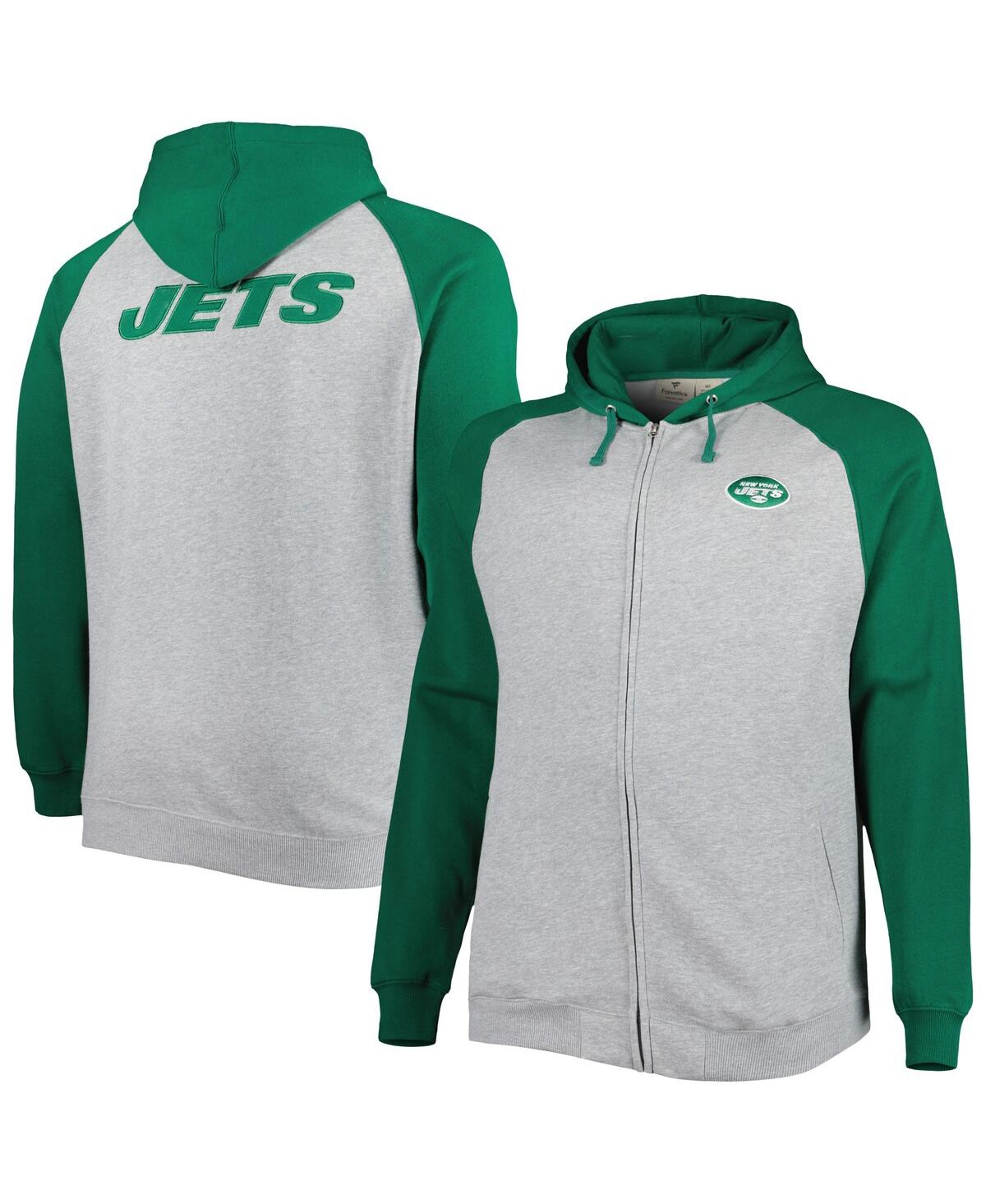 Shop Profile Men's Heather Gray New York Jets Big And Tall Fleece Raglan Full-zip Hoodie Jacket