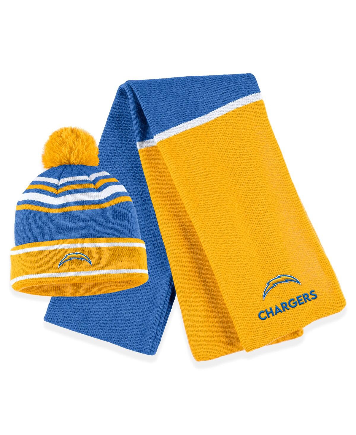Women's Wear by Erin Andrews Powder Blue Los Angeles Chargers Colorblock Cuffed Knit Hat with Pom and Scarf Set - Powder Blue