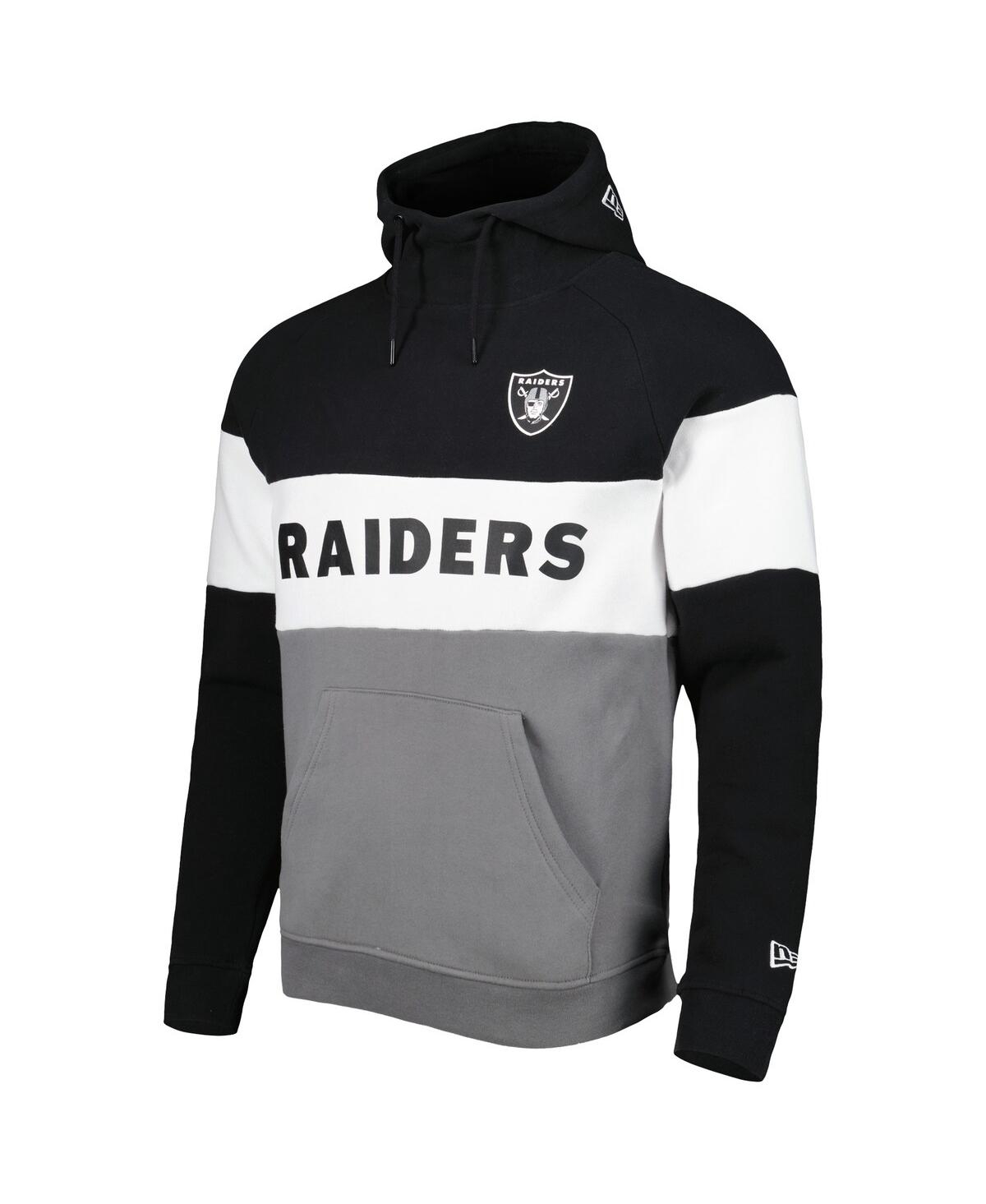 New Era Men's  Silver And Black Las Vegas Raiders Colorblock Current Pullover Hoodie In Silver,black