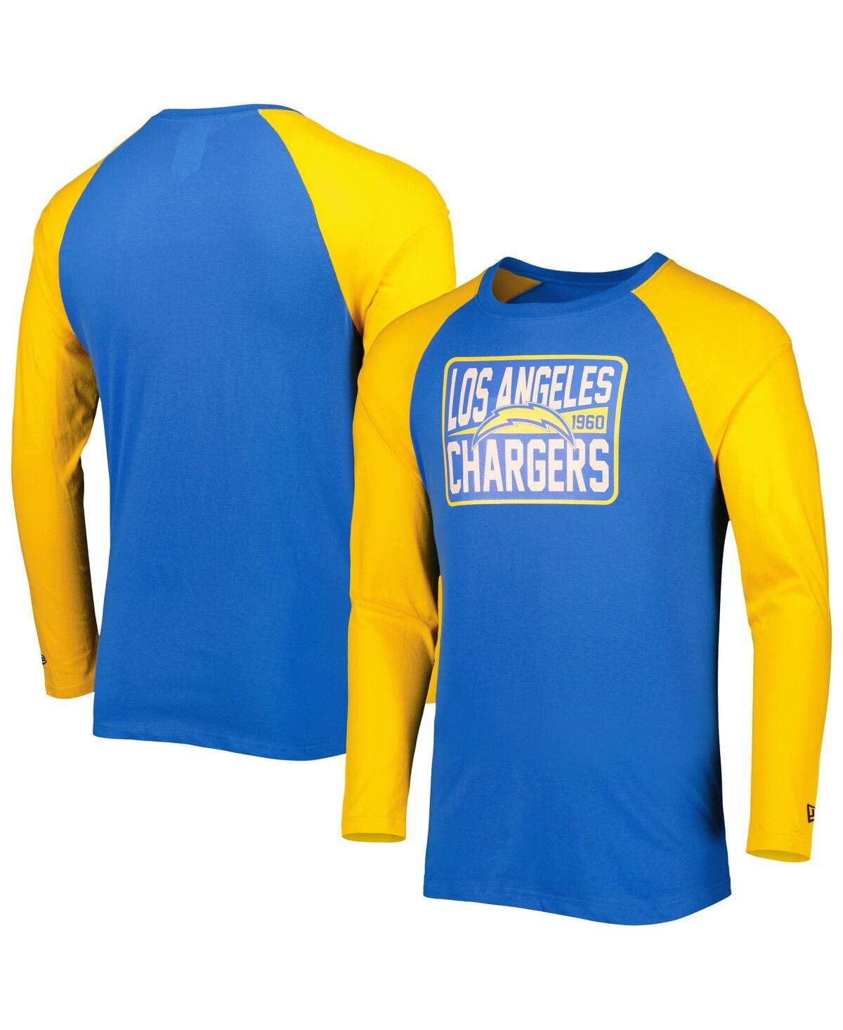 NEW ERA MEN'S NEW ERA POWDER BLUE LOS ANGELES CHARGERS CURRENT RAGLAN LONG SLEEVE T-SHIRT 