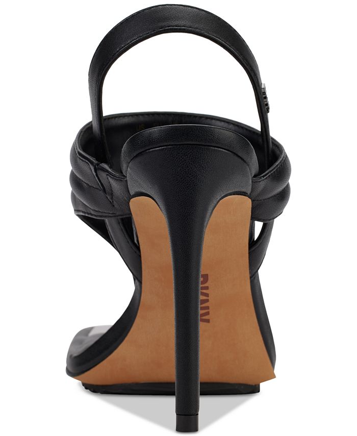 DKNY Womens Black Quilted Cushioned Ranae Square Toe Stiletto Slip On Leather Dress Slingback Sandal M