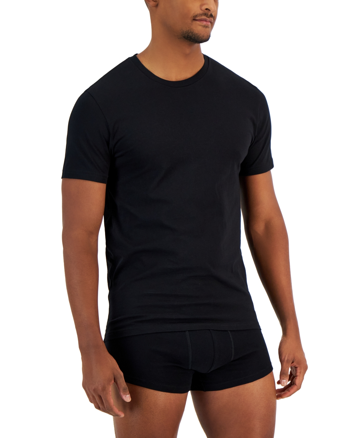 Shop Alfani Men's 4-pk. Classic-fit Solid Cotton Undershirts, Created For Macy's In Deep Black
