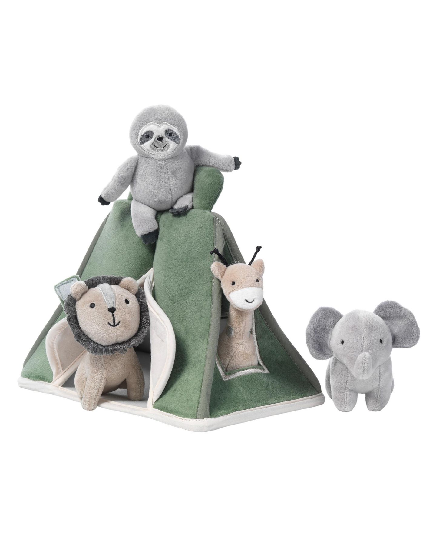 Детские мягкие игрушки Lambs & Ivy Safari Interactive Plush Tent with Stuffed Animals, 5-Piece Set, цвет: Зелёный — фото 1
