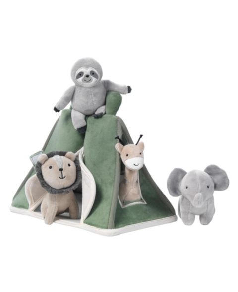 Детские мягкие игрушки Lambs & Ivy Safari Interactive Plush Tent with Stuffed Animals, 5-Piece Set, цвет: Зелёный