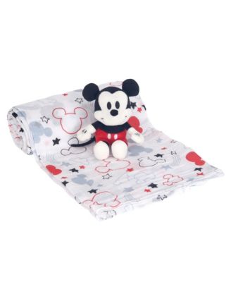 Lambs Ivy Disney Baby Mickey Mouse Muslin Swaddle Blanket Plush Gift Set - White 25$