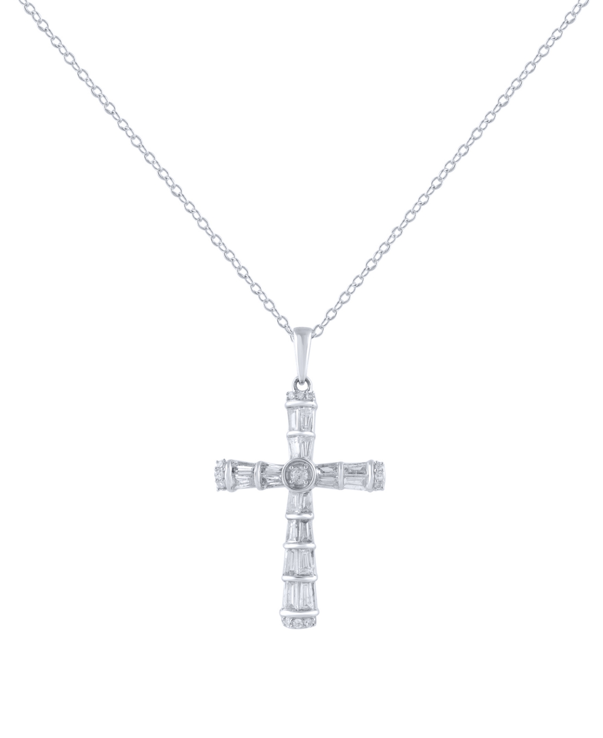 Macy's Diamond Round & Baguette Cross 18" Pendant Necklace (1/2 Ct. T.w.) In White Gold