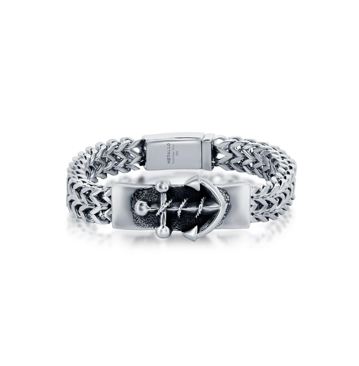 Mens Stainless Steel Anchor Id Franco Chain Bracelet - Silver