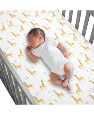 Baby Signature Giraffe Organic Cotton Fitted Crib Sheet - White/Yellow